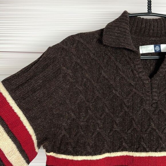 Pepe Jeans London Unisex Brown Wool Blend Collared Cable Knit Sweater M-L - Picture 5 of 14